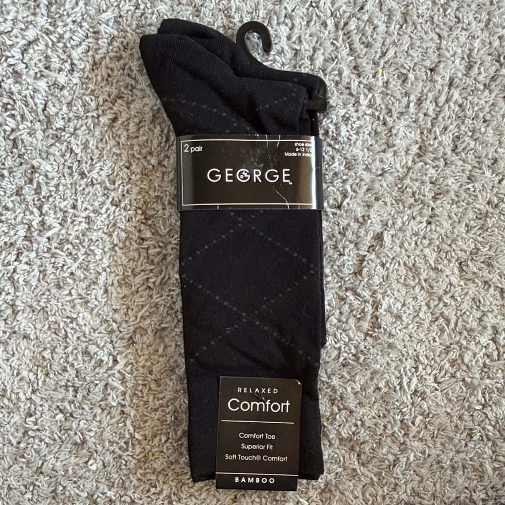 ✨$2✨George•2 Pairs Men’s Bamboo Dress Socks | Black | 6-12.5